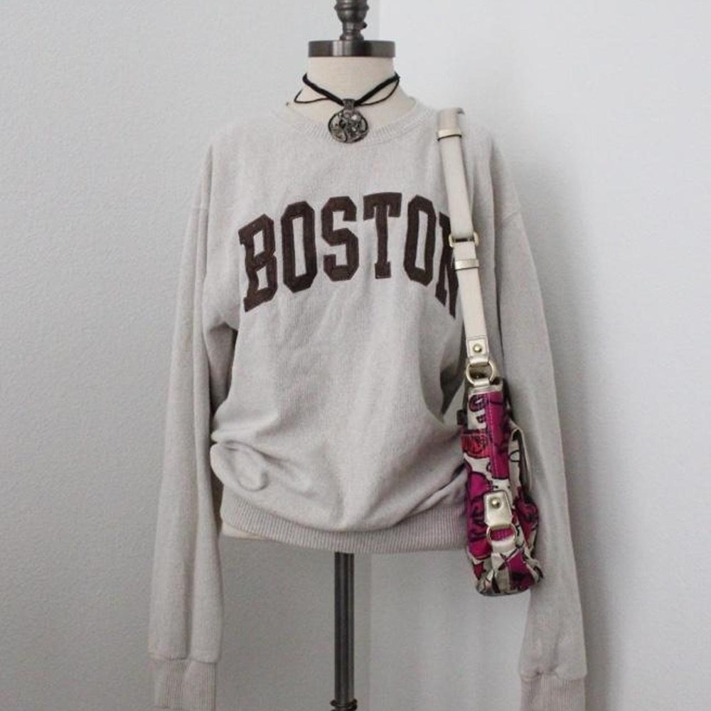 Vintage Cozy Fall New York Popular Cream Boston Crewneck Sweatshirt